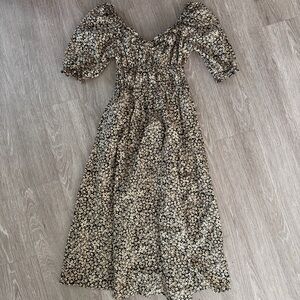 Gap ditzy khaki floral midi sweetheart dress sz XS